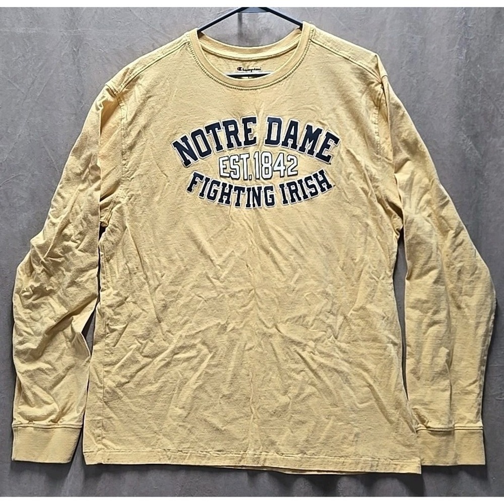 CHAMPION Veg Gold Notre Dame Fighting Irish Super Fan Large Long Sleeve Tee